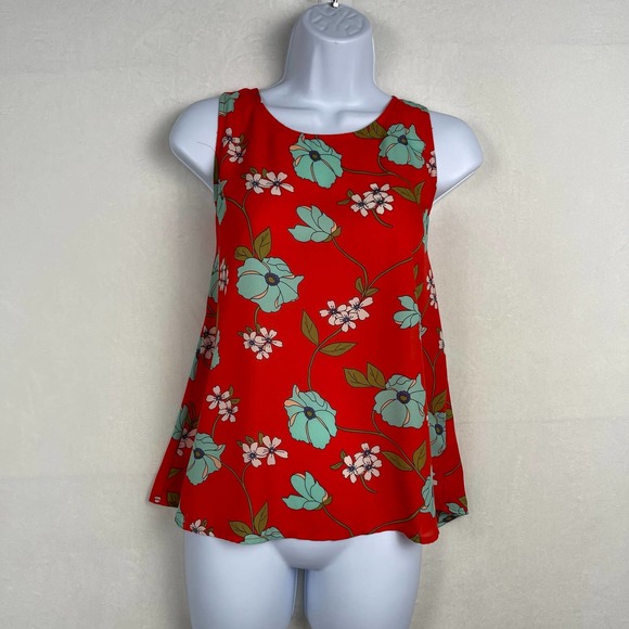 Anthropologie Tops - Anthropologie W5 Coral Orange & Teal Blue Floral Sleeveless Blouse Size Small